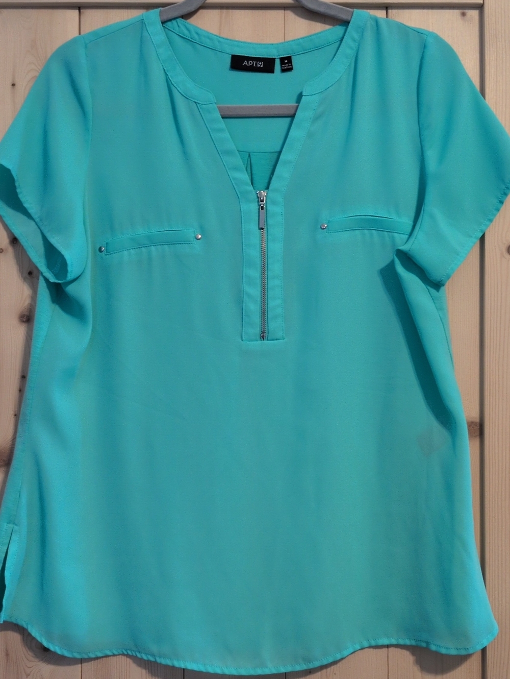 Apt. 9 Light Green Zip-Front Short Sleeve Blouse
